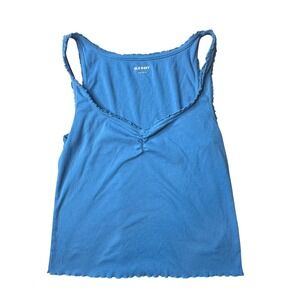 Old Navy Cinch Top Womens L Patina Blue SL Cinch Ribbed Lettuce Edge 686628-01
